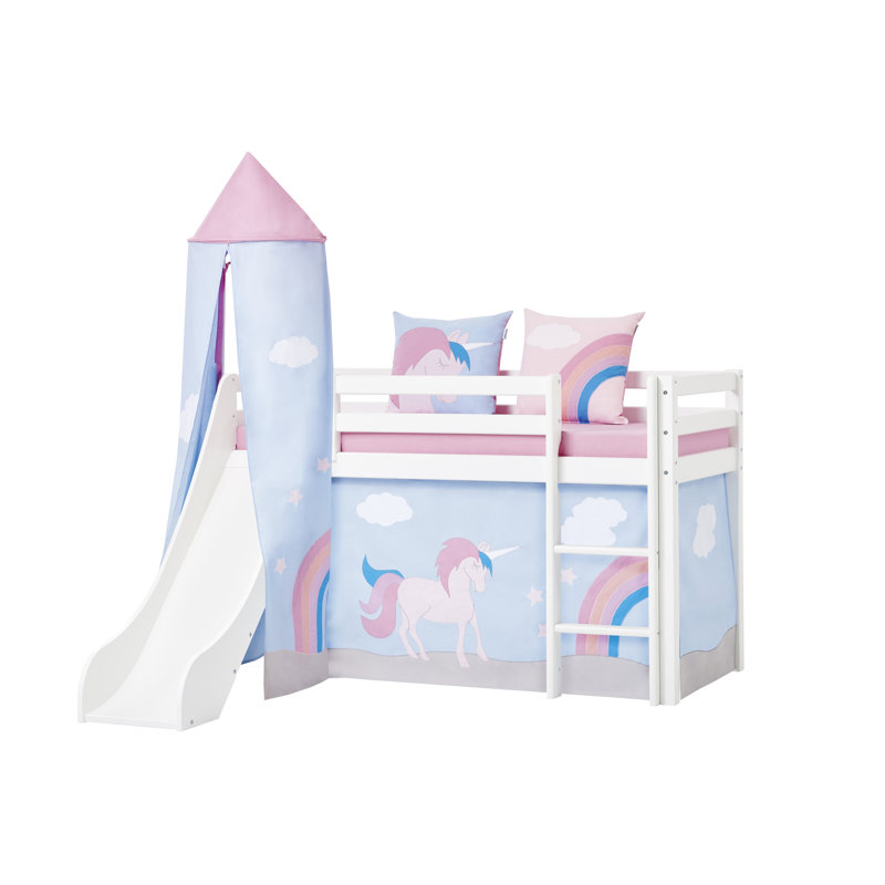 Hoppekids Basic Mid Sleeper Bed with Slide, Unicorn Textile Set and